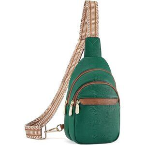 Women Lichee Green Imported PU Leather Small Crossbody Chest Sling Travel Bag